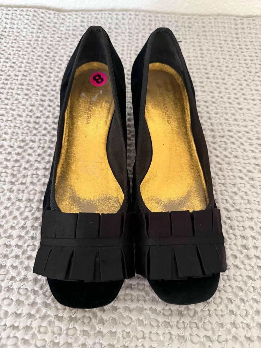 BCBGMAXAZRIA Heel Shoes Womens Size 8 B Black Velvet Bow Square Toe Block Pumps